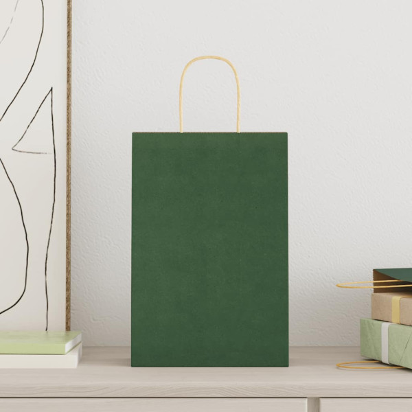 Bolsas de papel kraft con asas 250 uds verde 21x11x31 cm M 2