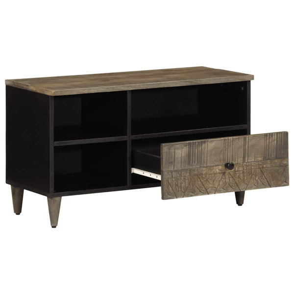 Mueble de TV madera maciza de mango negro 80x33x46 cm M 2