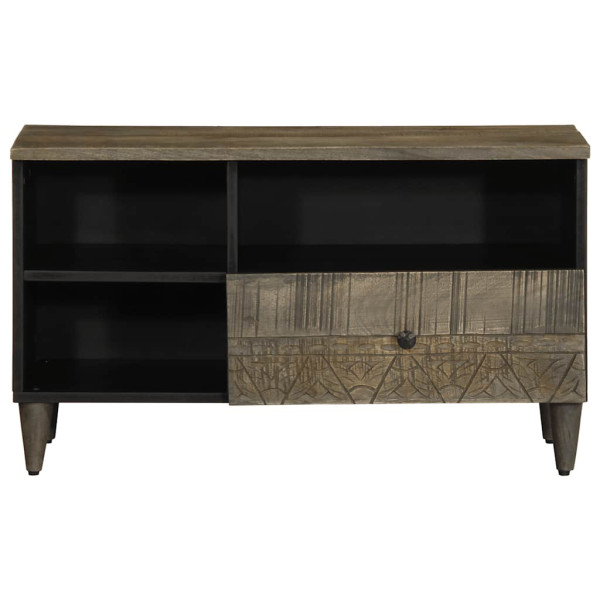 Mueble de TV madera maciza de mango negro 80x33x46 cm M 3