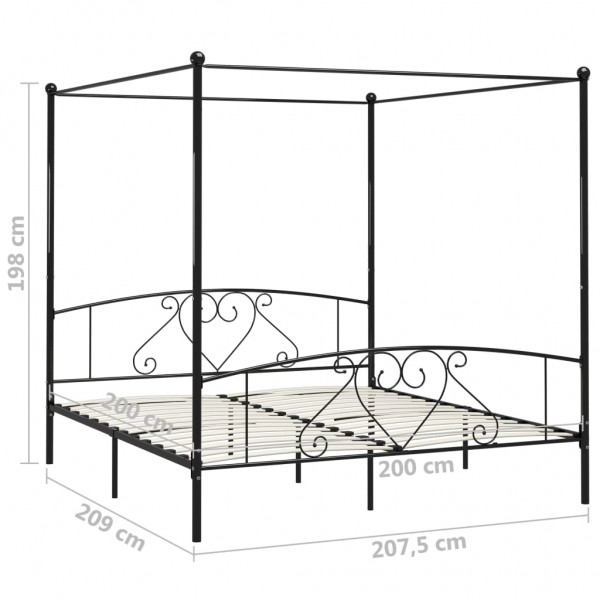 Estrutura de cama com dossel 200x200 cm metal preto M 5