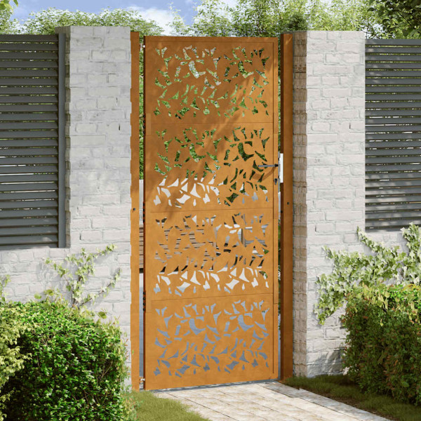 Puerta de jardín diseño de hojas de acero desgastado 105x205 cm D