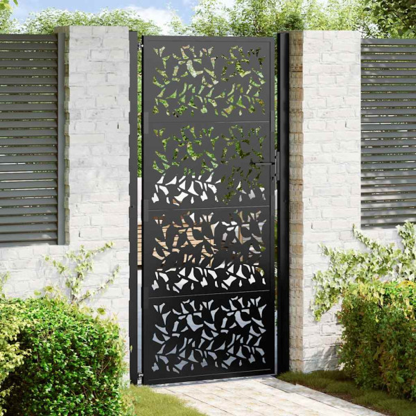 Puerta de jardín de diseño de hojas de acero negra 105x205 cm D
