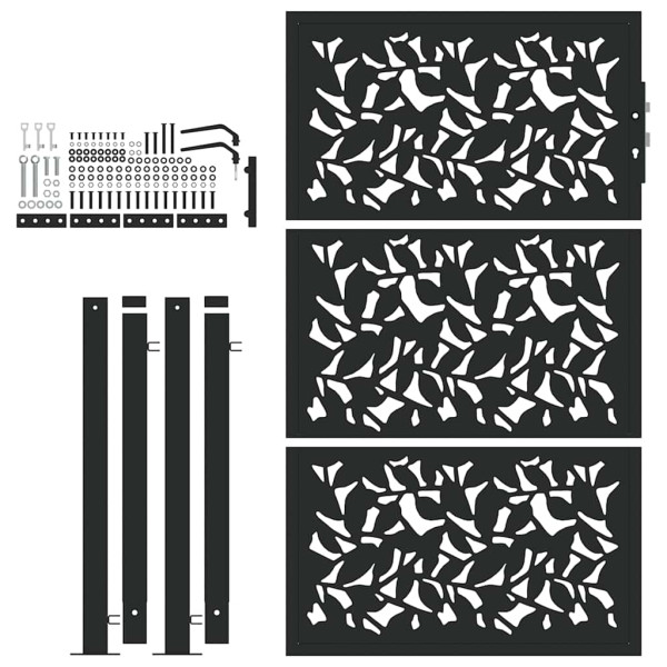 Portão de jardim 105x155 cm design de folha de aço preto M 4