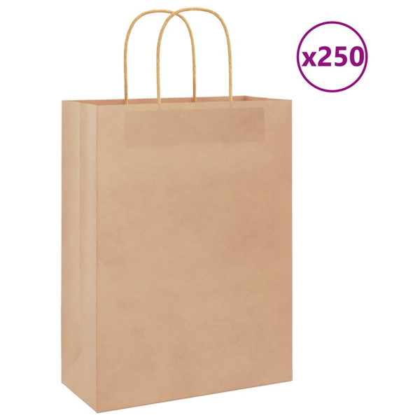 Bolsas de papel kraft con asas 250 uds marrón 26x12x35 cm D