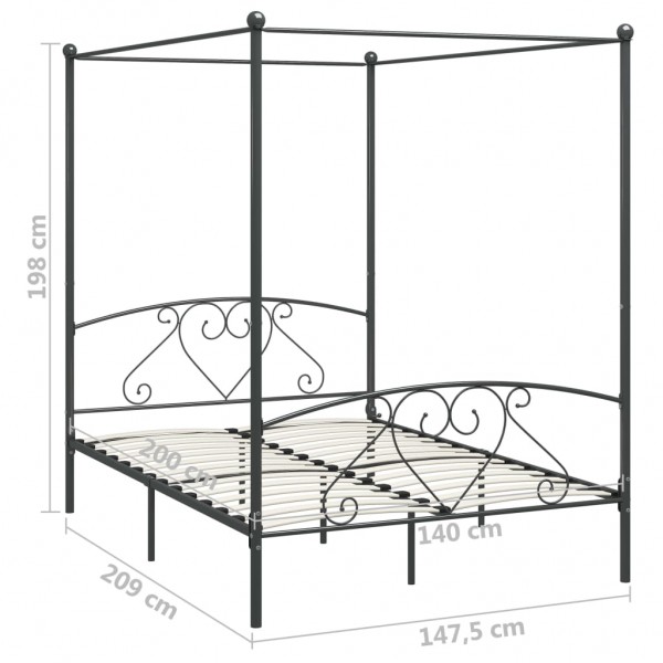 Estructura de cama con dosel metal gris 140x200 cm M 5