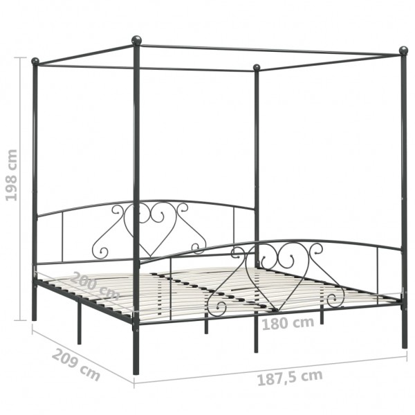 Estructura de cama con dosel metal gris 180x200 cm M 5
