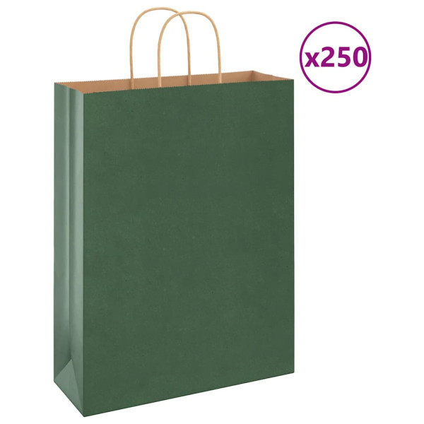 Bolsas de papel kraft con asas 250 uds verde 32x12x42 cm D