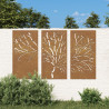 Adorno pared jardín 3 pzas acero corten diseño árbol 105x55 cm 1
