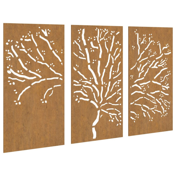 Decoração muro de jardim 3pcs 105x55cm aço corten design árvore M 2