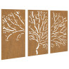 Decoração muro de jardim 3pcs 105x55cm aço corten design árvore 2