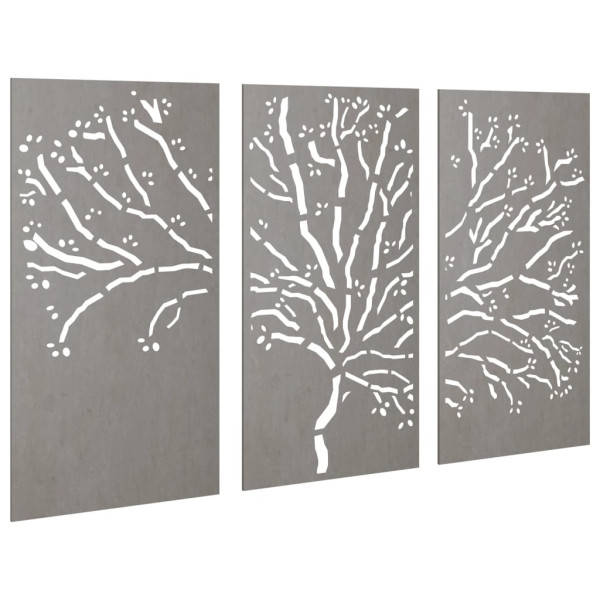 Adorno pared jardín 3 pzas acero corten diseño árbol 105x55 cm M 3