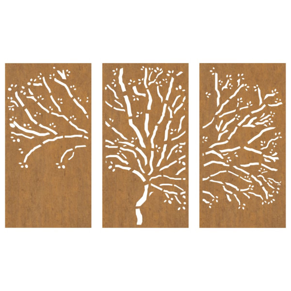 Adorno pared jardín 3 pzas acero corten diseño árbol 105x55 cm M 4