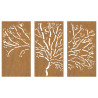 Adorno pared jardín 3 pzas acero corten diseño árbol 105x55 cm 4