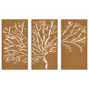 Decoração muro de jardim 3pcs 105x55cm aço corten design árvore 5