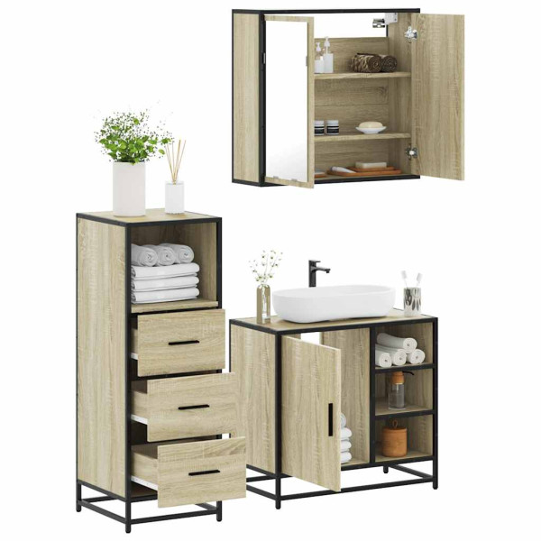 Set de muebles de baño 3 pzas madera contrachapada roble Sonoma D