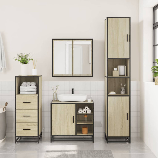 Set de muebles de baño 3 pzas madera contrachapada roble Sonoma M 3