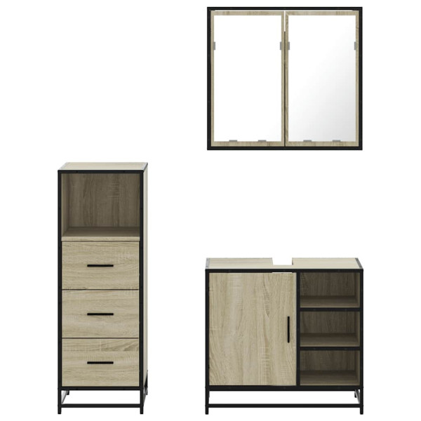 Set de muebles de baño 3 pzas madera contrachapada roble Sonoma M 5