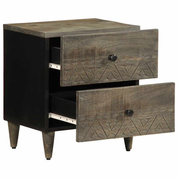 Mesita de noche de madera maciza de mango gris claro 40x33x46cm M 2
