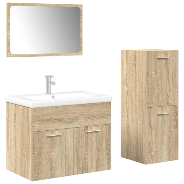 Juego de muebles de baño 4 pzas contrachapada roble Sonoma M 2