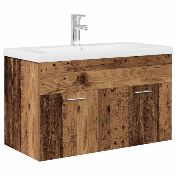 Mueble lavabo con lavabo integrado y grifo madera vieja M 2