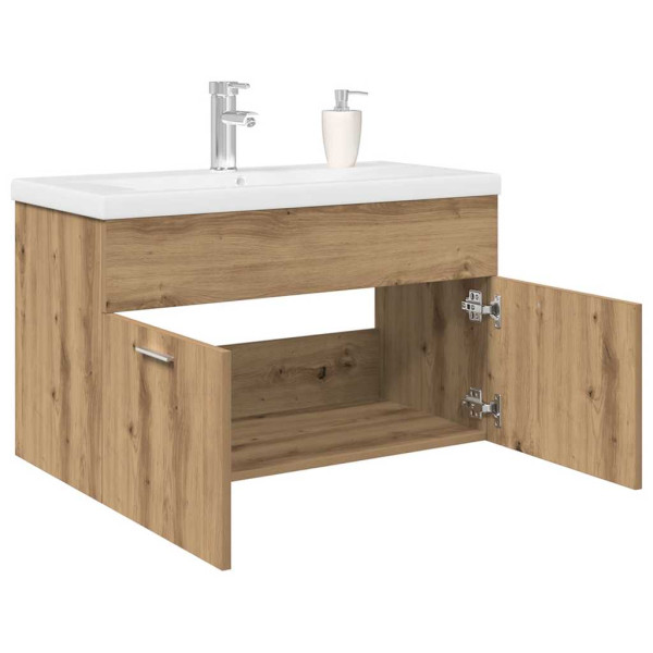 Mueble para lavabo con lavabo integrado y grifo roble artesanal M 2