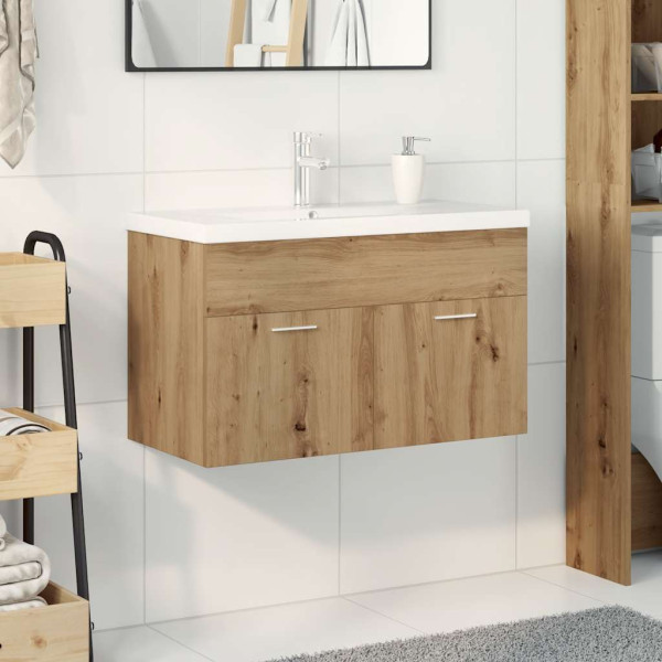 Mueble para lavabo con lavabo integrado y grifo roble artesanal M 3