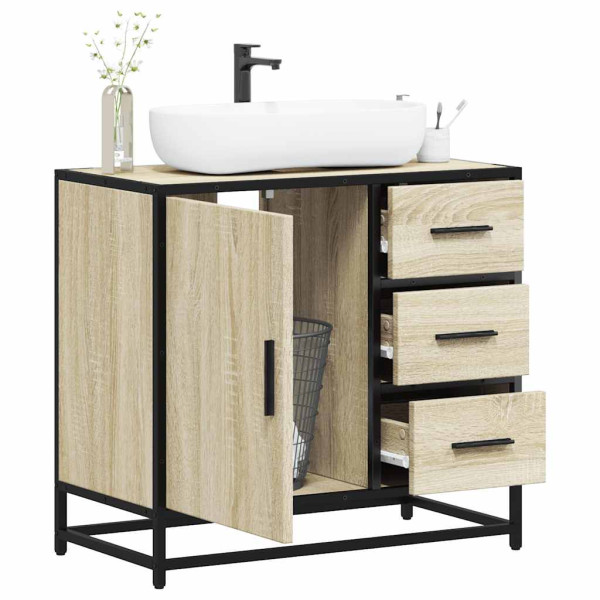 Armario de lavabo de baño madera roble Sonoma 65x33x60 cm D