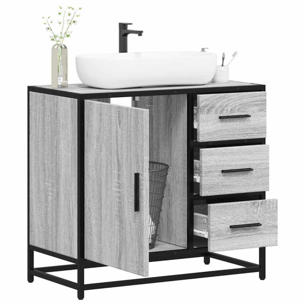 Mueble lavabo baño madera contrachapada sonoma gris 65x33x60 cm D