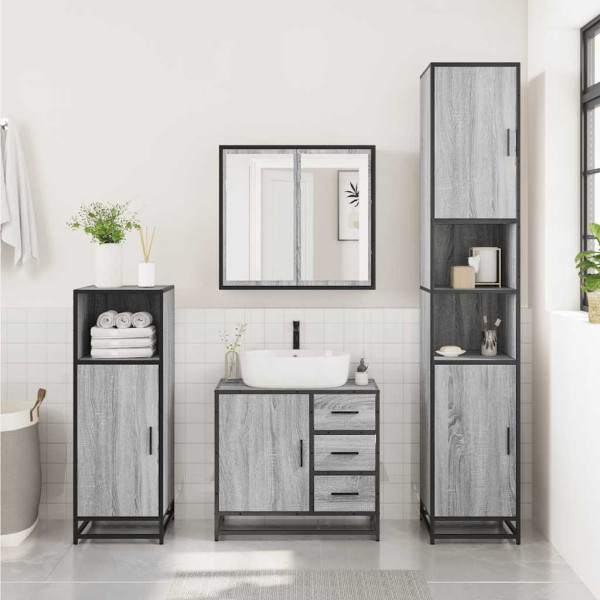 Mueble lavabo baño madera contrachapada sonoma gris 65x33x60 cm M 3