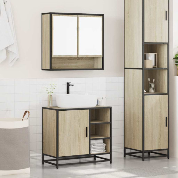 Set de muebles de baño 2 pzas madera contrachapada roble Sonoma M 3