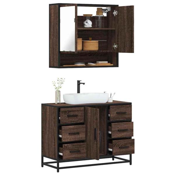Set de muebles baño 2 pzas madera contrachapada marrón roble D