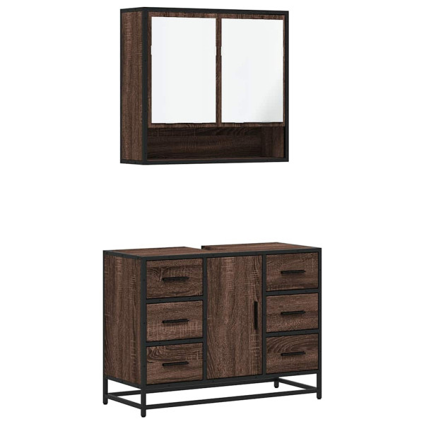 Set de muebles baño 2 pzas madera contrachapada marrón roble M 2