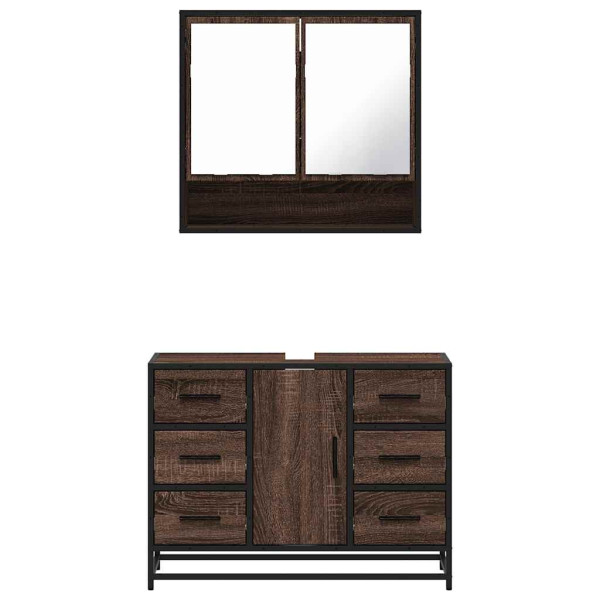 Set de muebles baño 2 pzas madera contrachapada marrón roble M 5