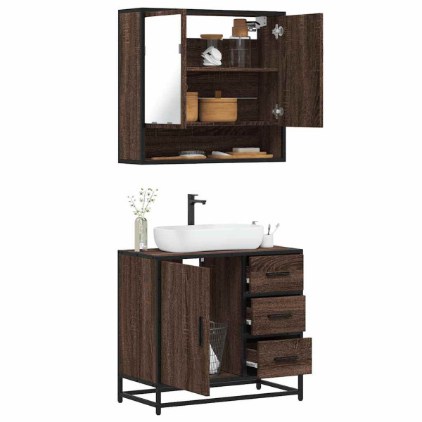 Set de muebles baño 2 pzas madera contrachapada marrón roble D