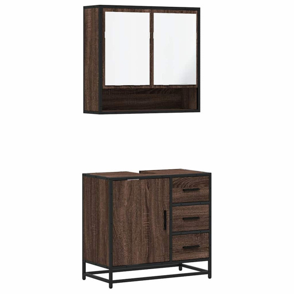 Set de muebles baño 2 pzas madera contrachapada marrón roble M 2