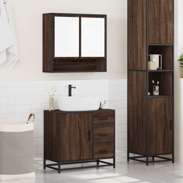 Set de muebles baño 2 pzas madera contrachapada marrón roble M 3