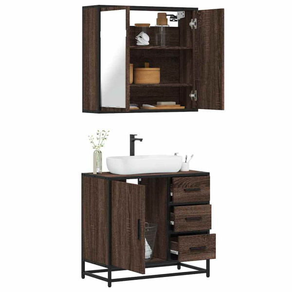 Set de muebles baño 2 pzas madera contrachapada marrón roble D