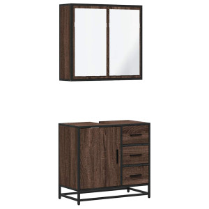 Set de muebles baño 2 pzas madera contrachapada marrón roble H