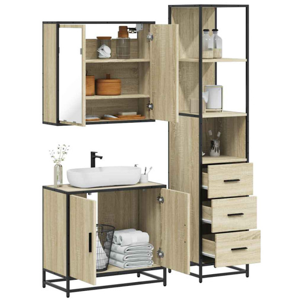 Set de muebles de baño 3 pzas madera contrachapada roble Sonoma D
