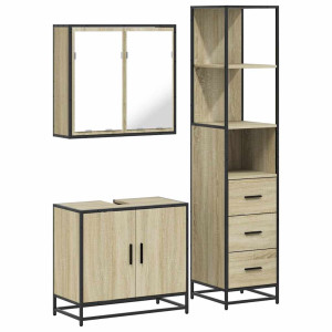 Set de muebles de baño 3 pzas madera contrachapada roble Sonoma H