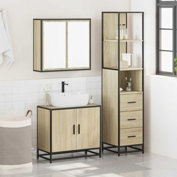 Set de muebles de baño 3 pzas madera contrachapada roble Sonoma M 3