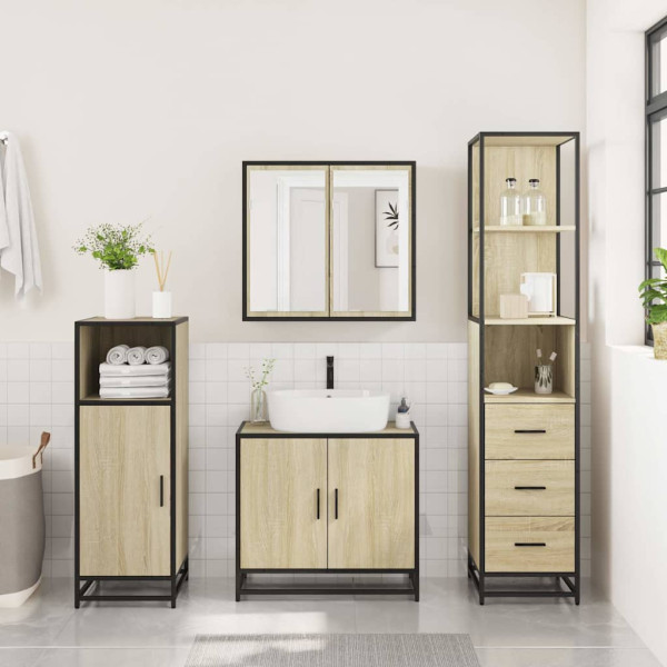 Set de muebles de baño 3 pzas madera contrachapada roble Sonoma M 4