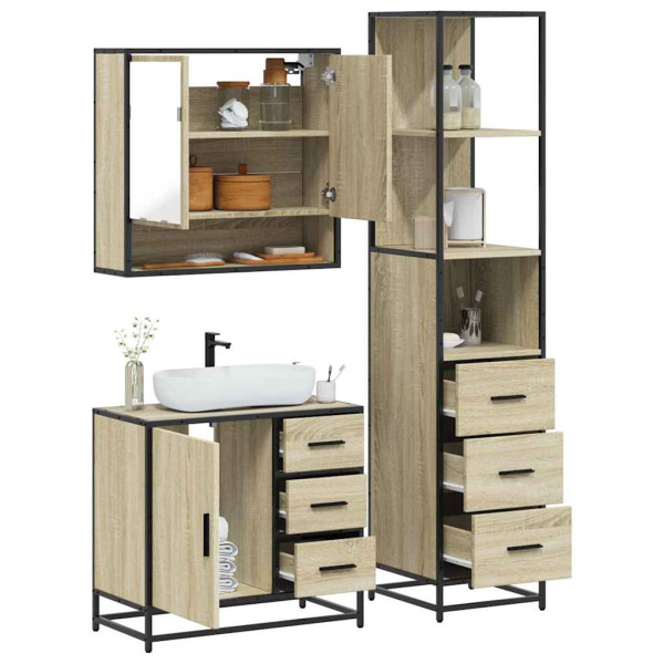 Set de muebles de baño 3 pzas madera contrachapada roble Sonoma D