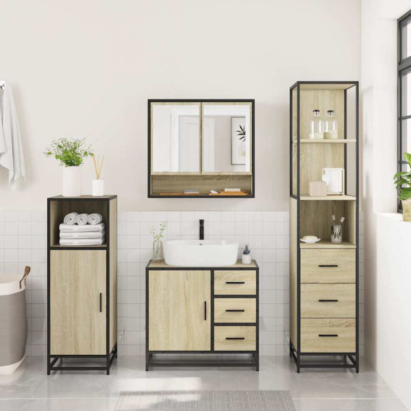 Set de muebles de baño 3 pzas madera contrachapada roble Sonoma M 4