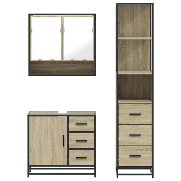 Set de muebles de baño 3 pzas madera contrachapada roble Sonoma M 5