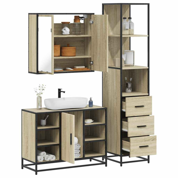 Set de muebles de baño 3 pzas madera contrachapada roble Sonoma D