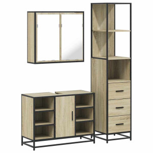 Set de muebles de baño 3 pzas madera contrachapada roble Sonoma H
