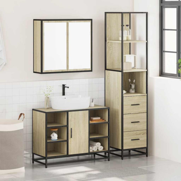 Set de muebles de baño 3 pzas madera contrachapada roble Sonoma M 3