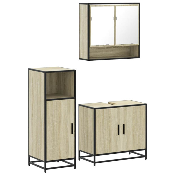 Set de muebles de baño 3 pzas madera contrachapada roble Sonoma M 2