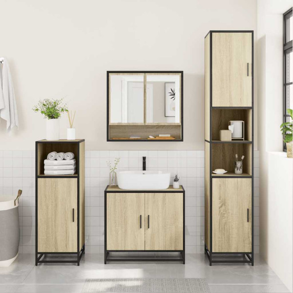 Set de muebles de baño 3 pzas madera contrachapada roble Sonoma M 3